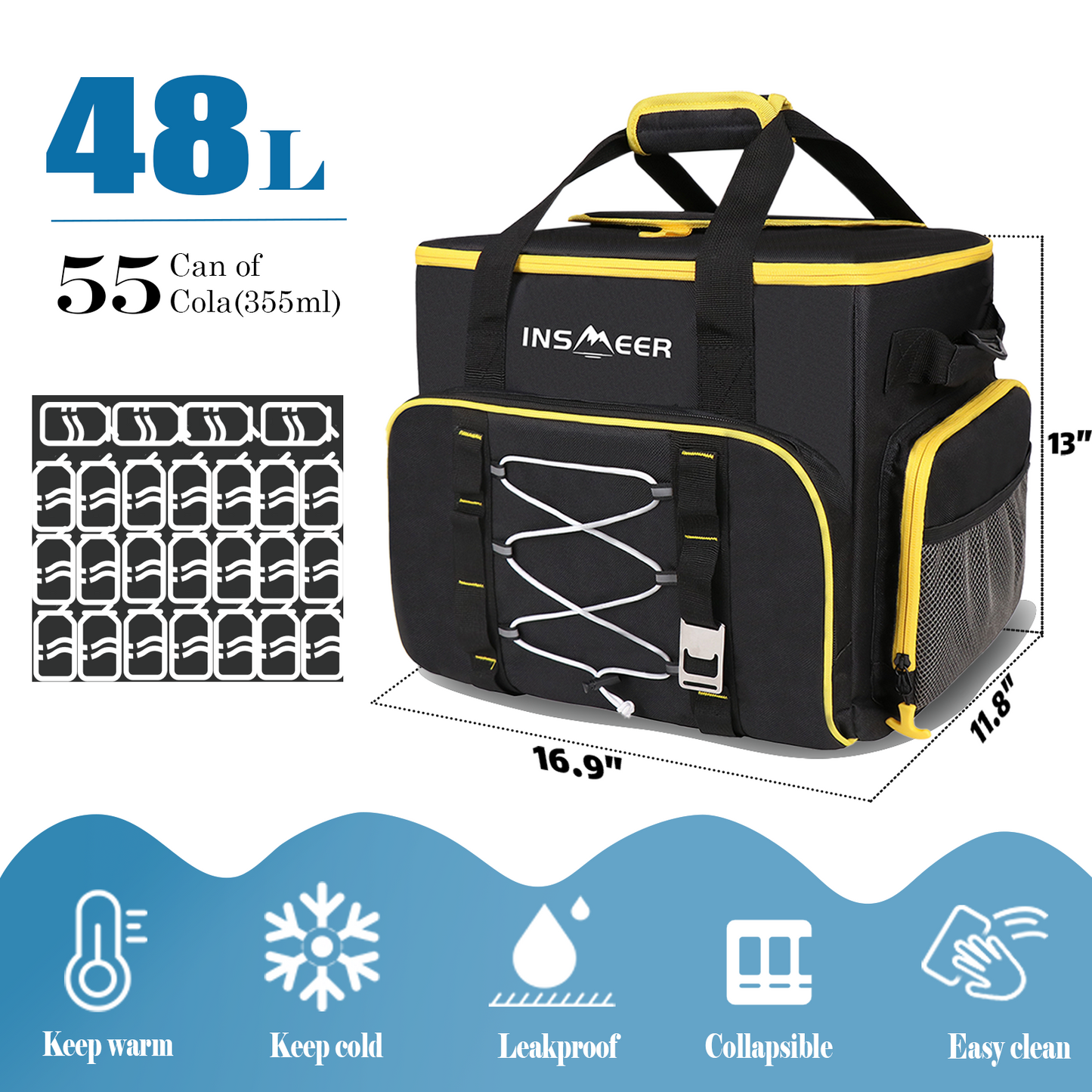 45L Large Cooler Bag with Hard bottom