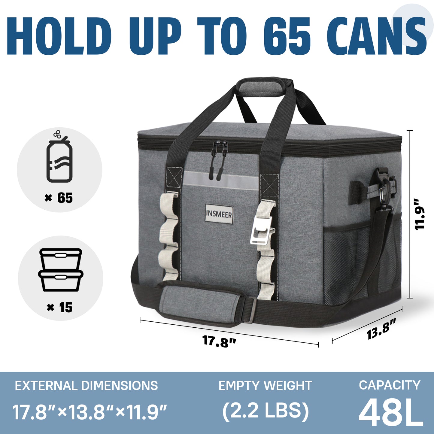 48L Soft Cooler Bag Classic Design Dark Grey