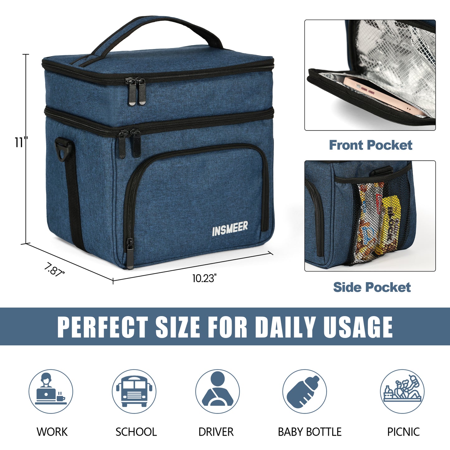 INSMEER 16L 2 Layer Lunch bag Blue