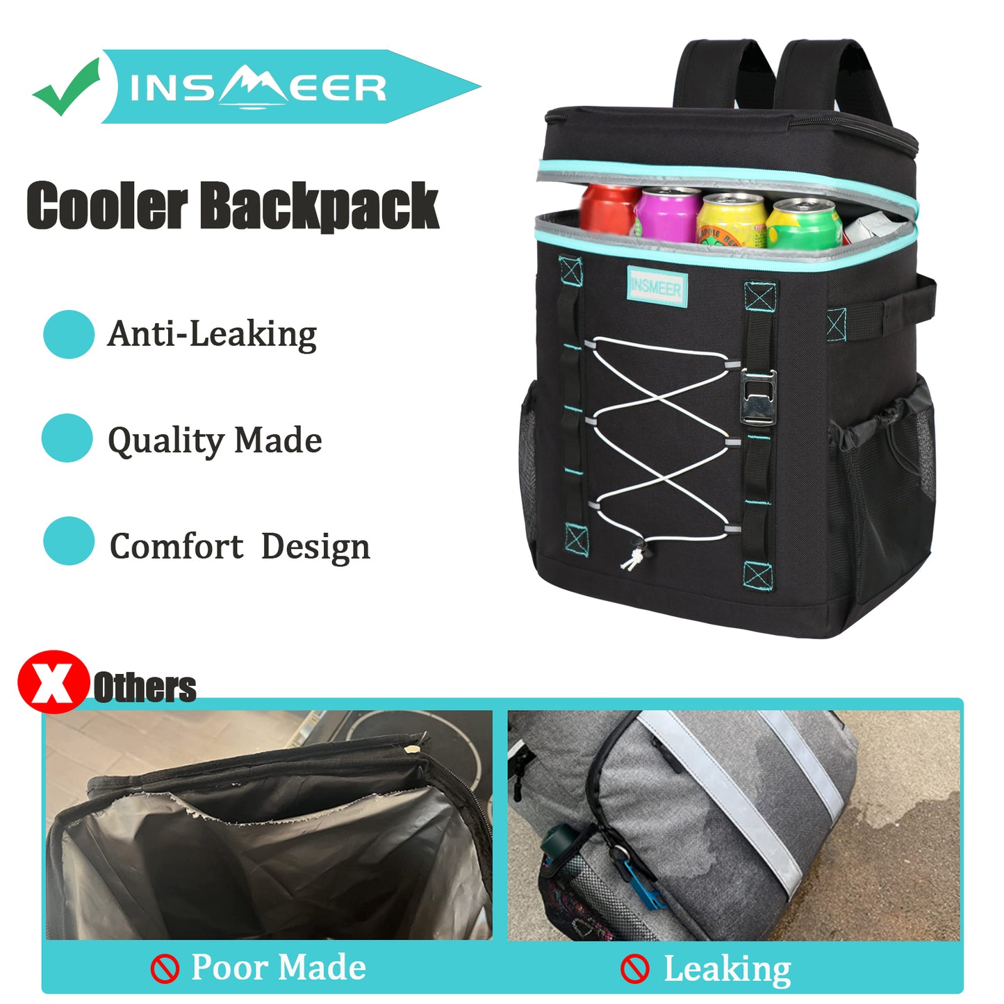 INSMEER 30L Large Cooler Backpack Black