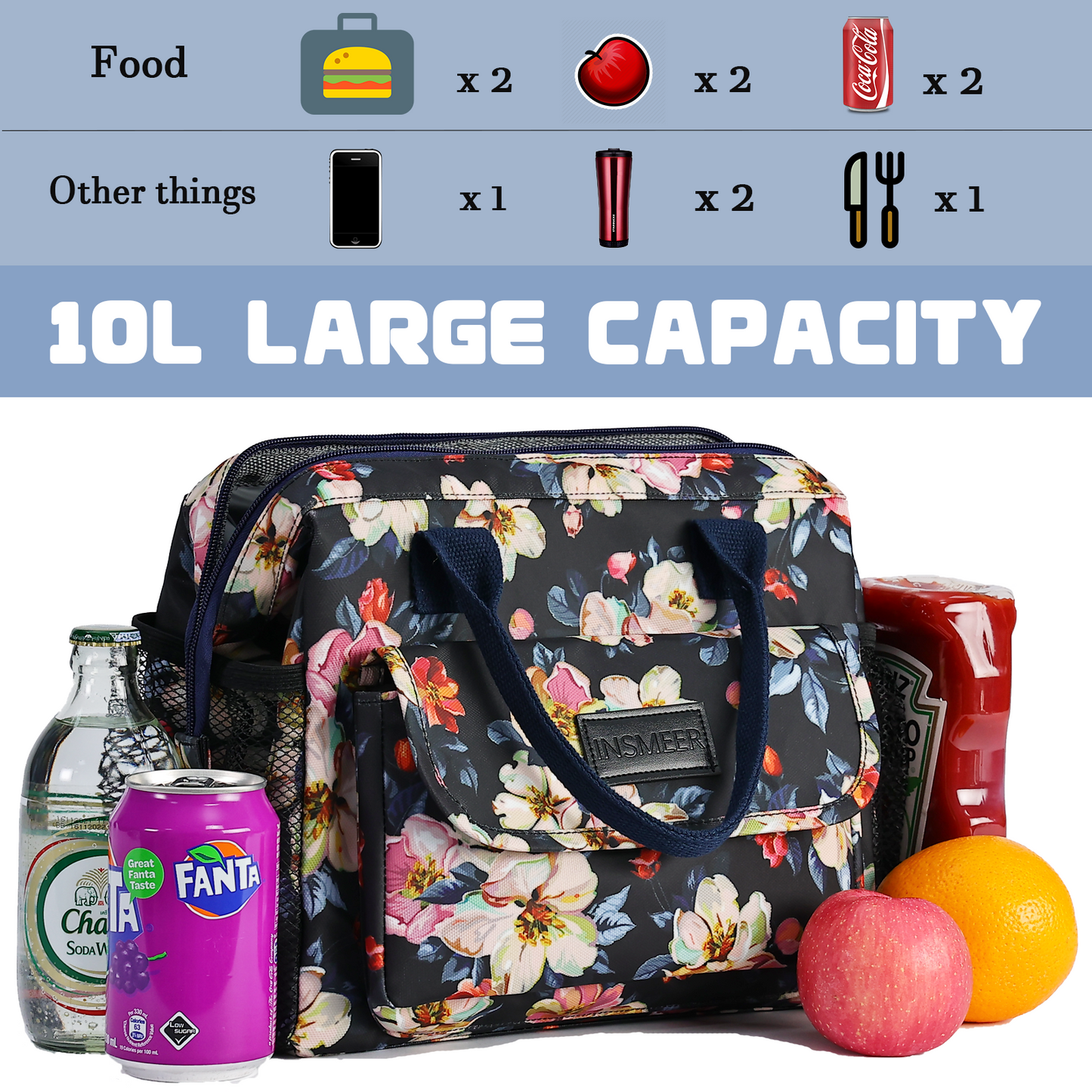 Rose Series Lunch Bags for Women Black