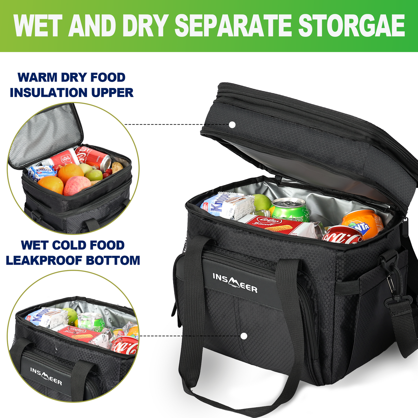 INSMEER 20L Expandable Lunch Bag Black