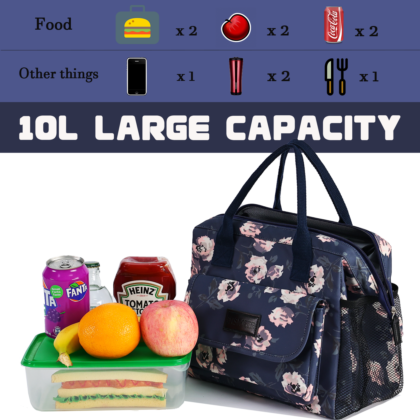 Rose Series Lunch Bags for Women Blue