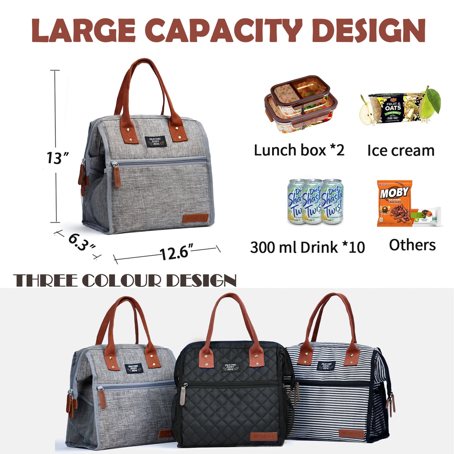 10L Lunch Bag for Women Grey