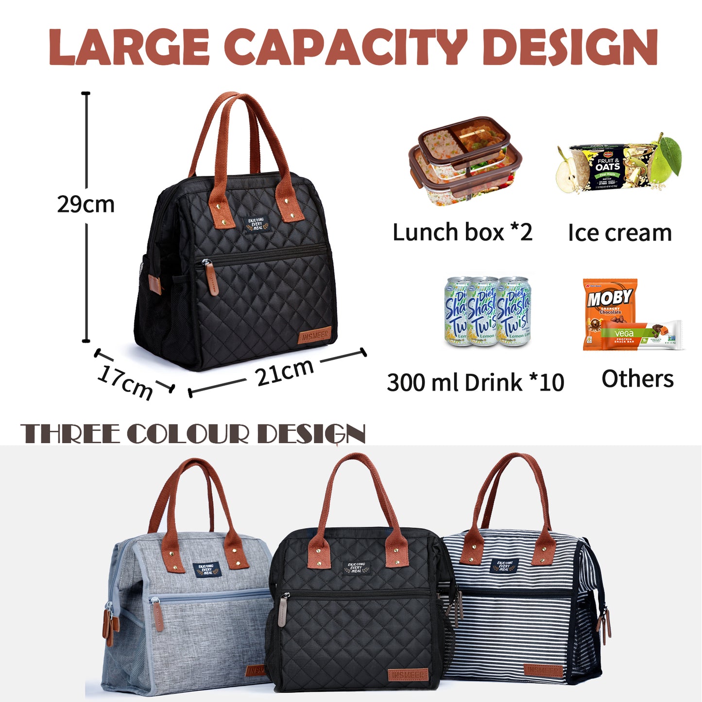 10L Lunch Bag for Women Black