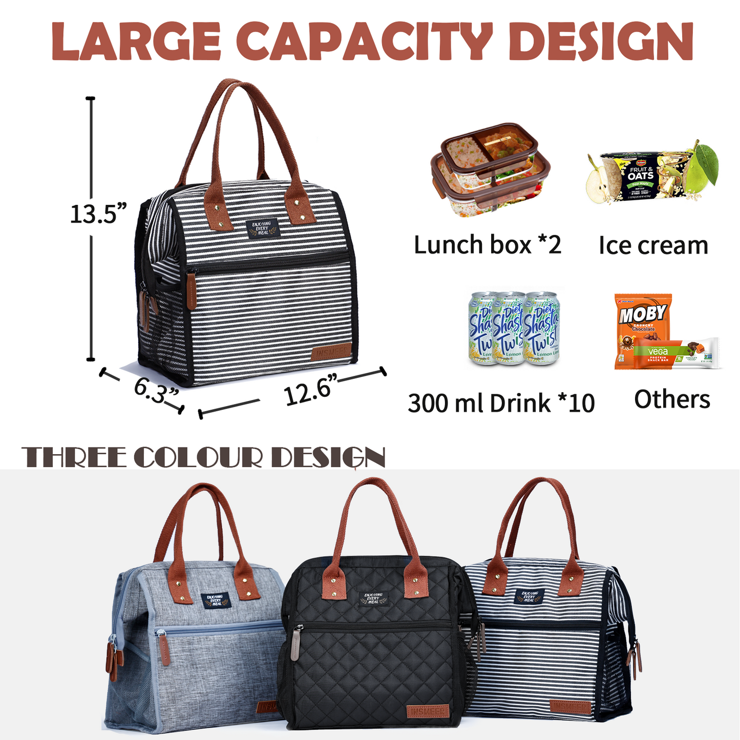 10L Lunch Bag for Women Strip