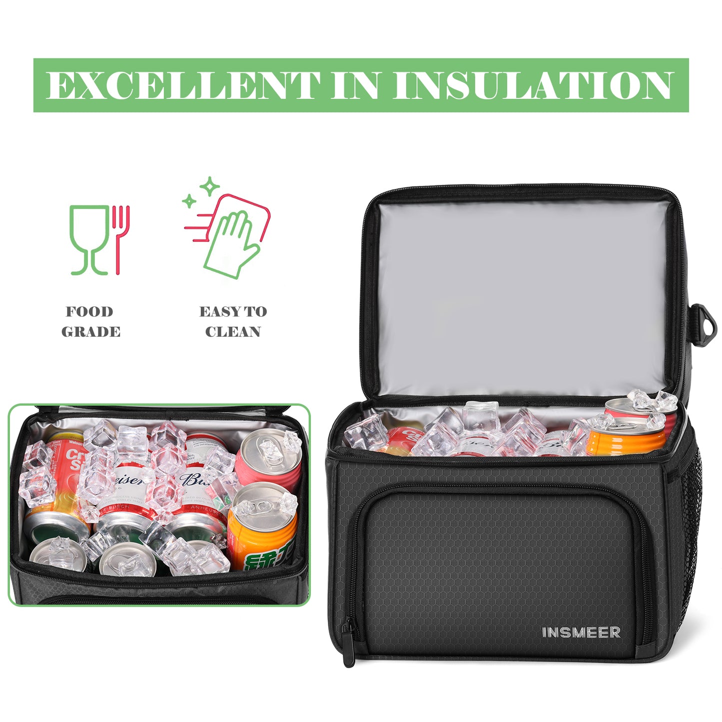 INSMEER 20L 3 layer Lunch Bags Black