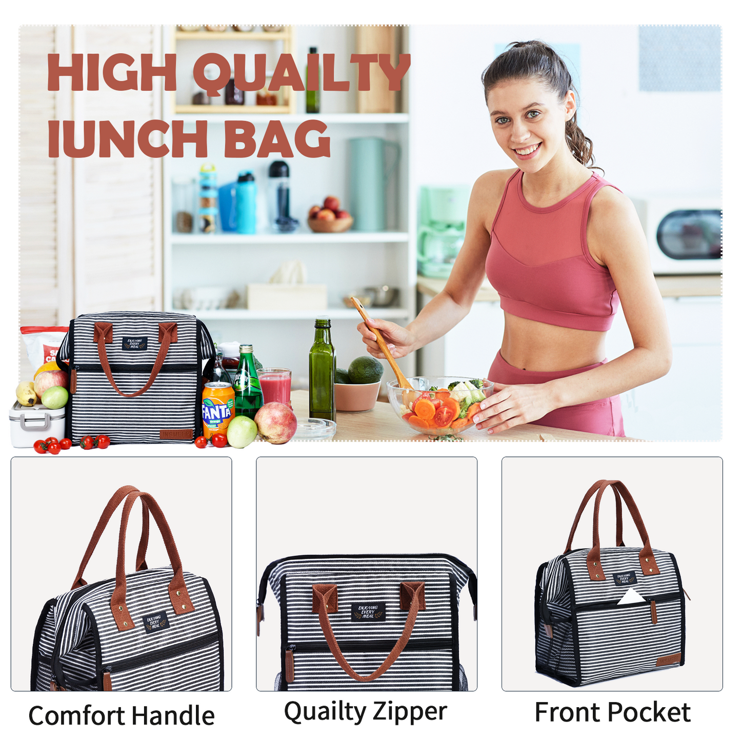 10L Lunch Bag for Women Strip