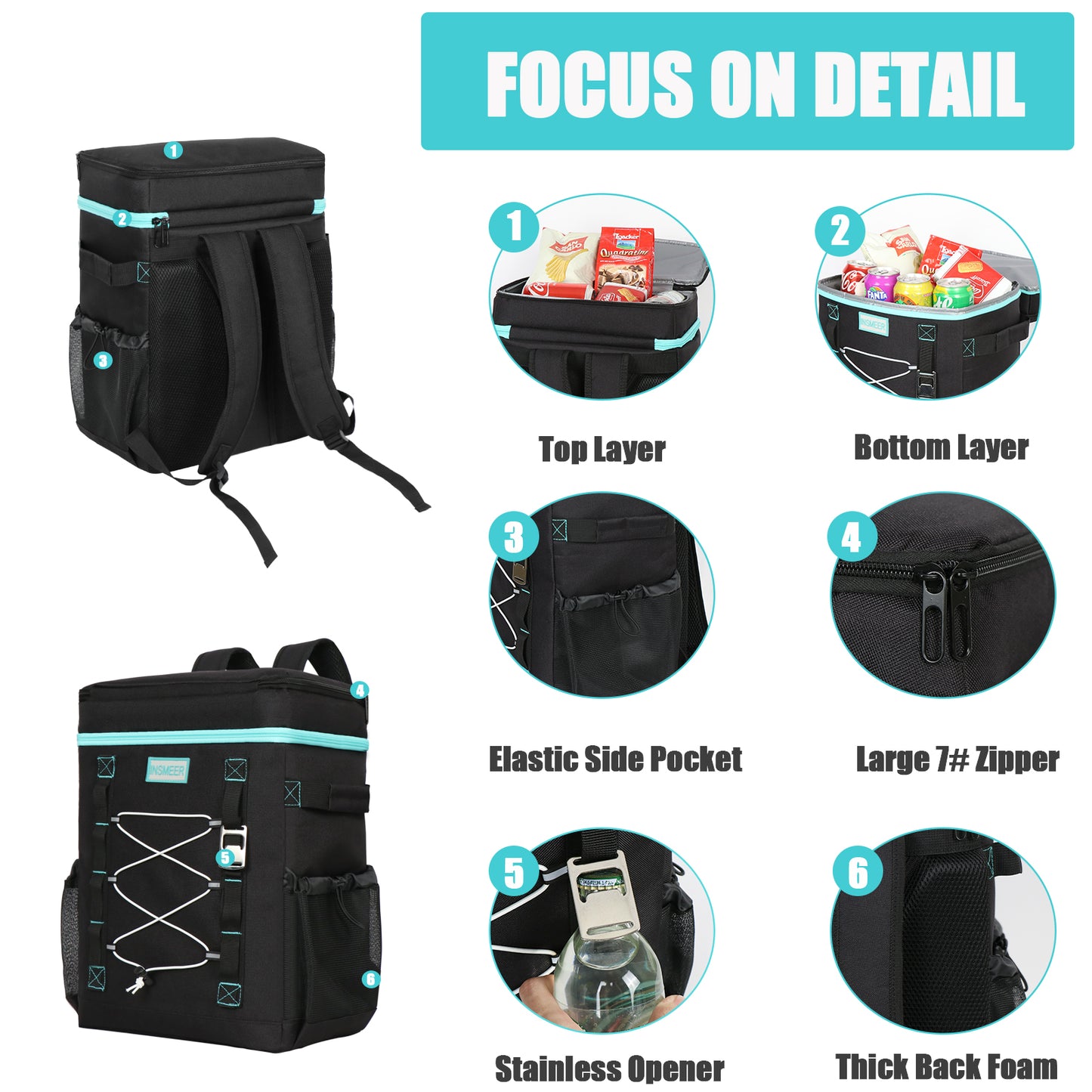 INSMEER 30L Large Cooler Backpack Black