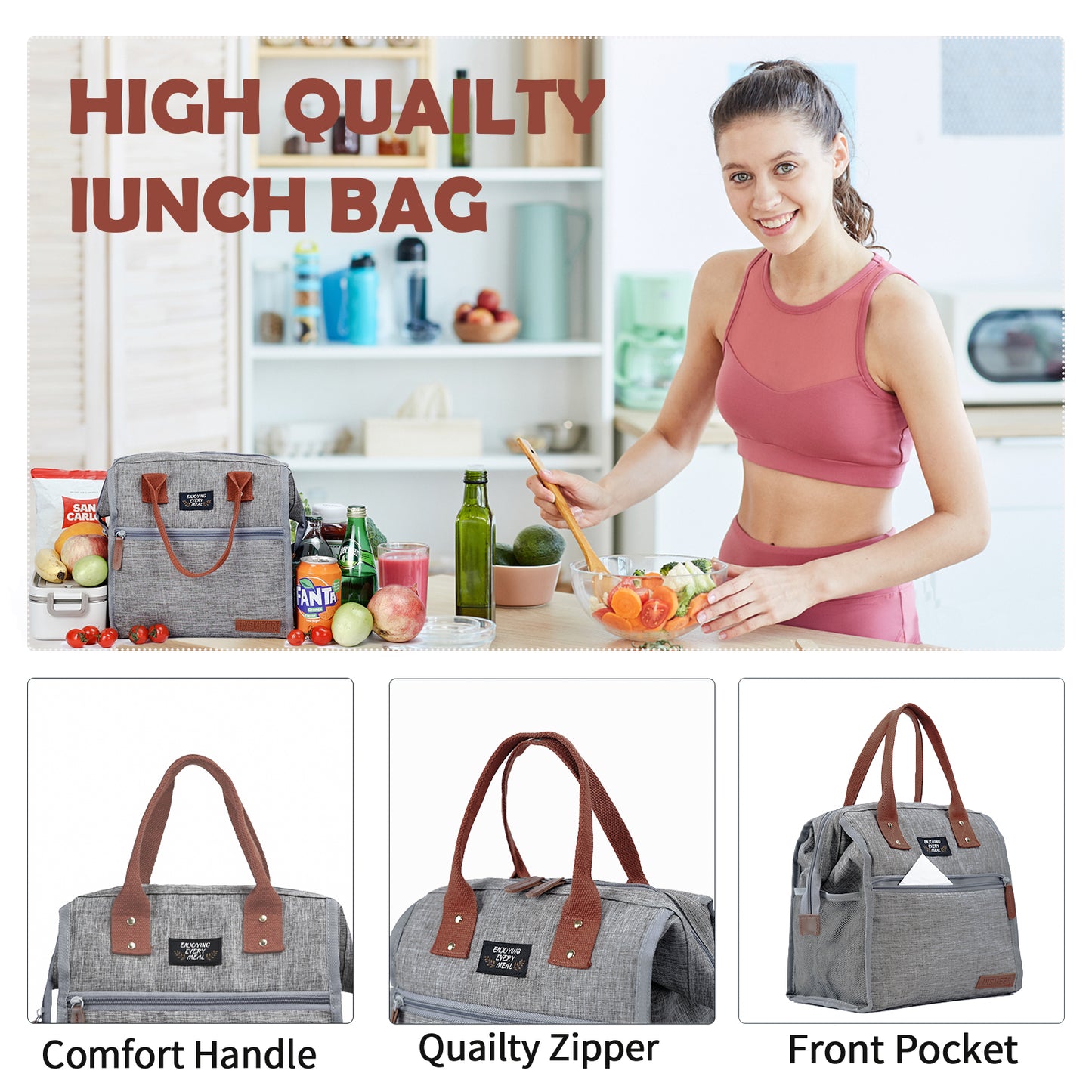 10L Lunch Bag for Women Grey