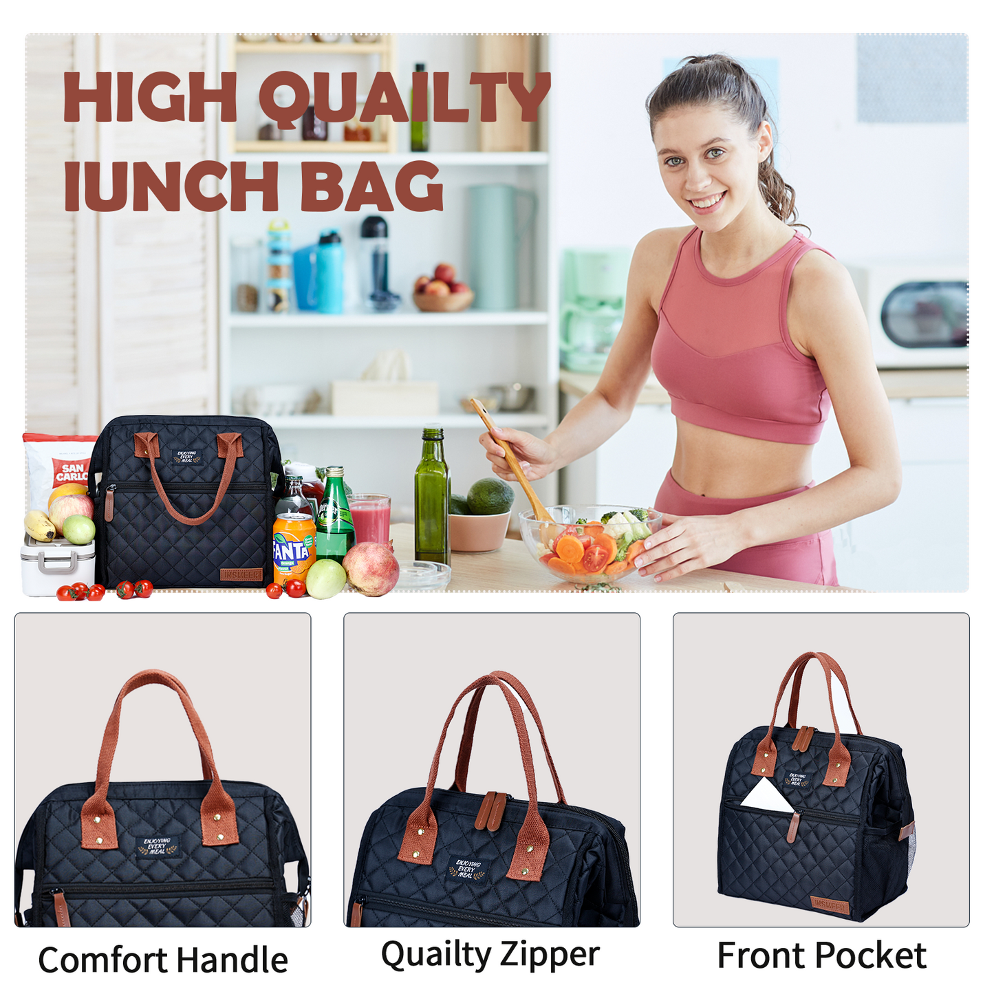 10L Lunch Bag for Women Black