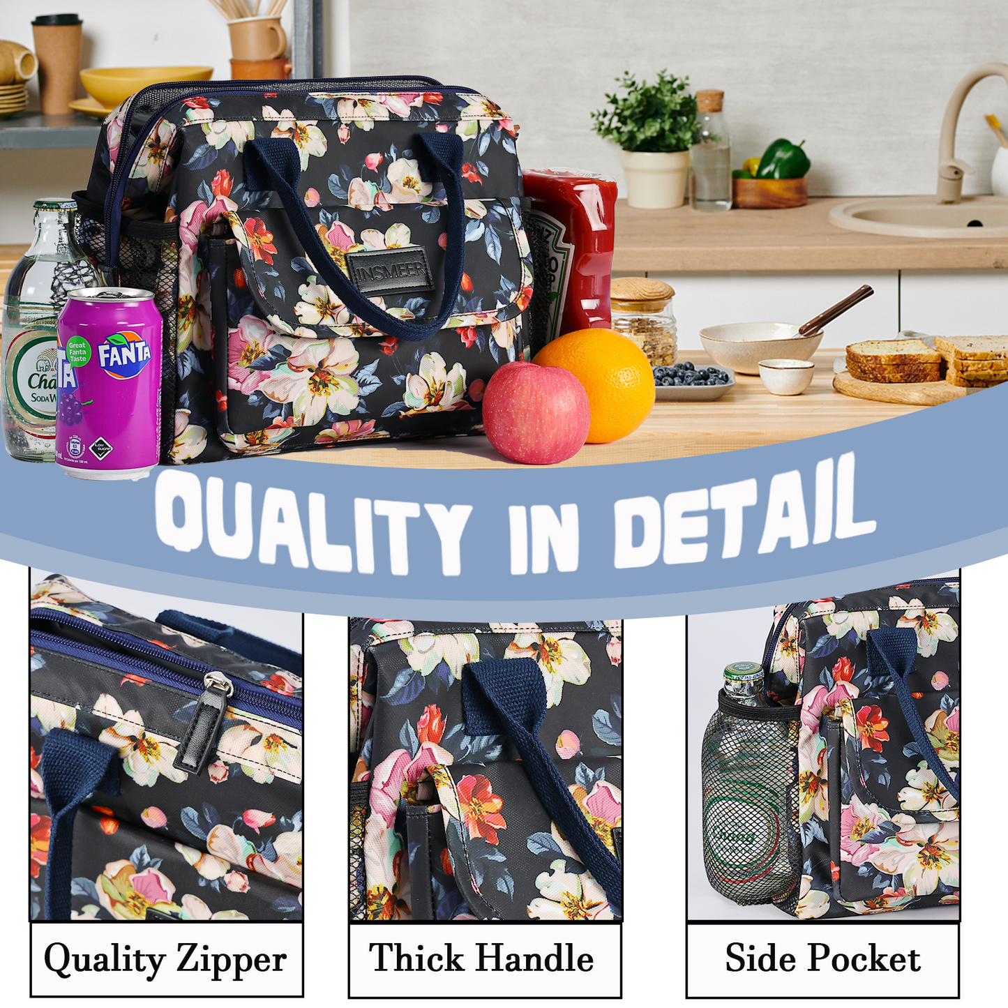 Rose Series Lunch Bags for Women Black