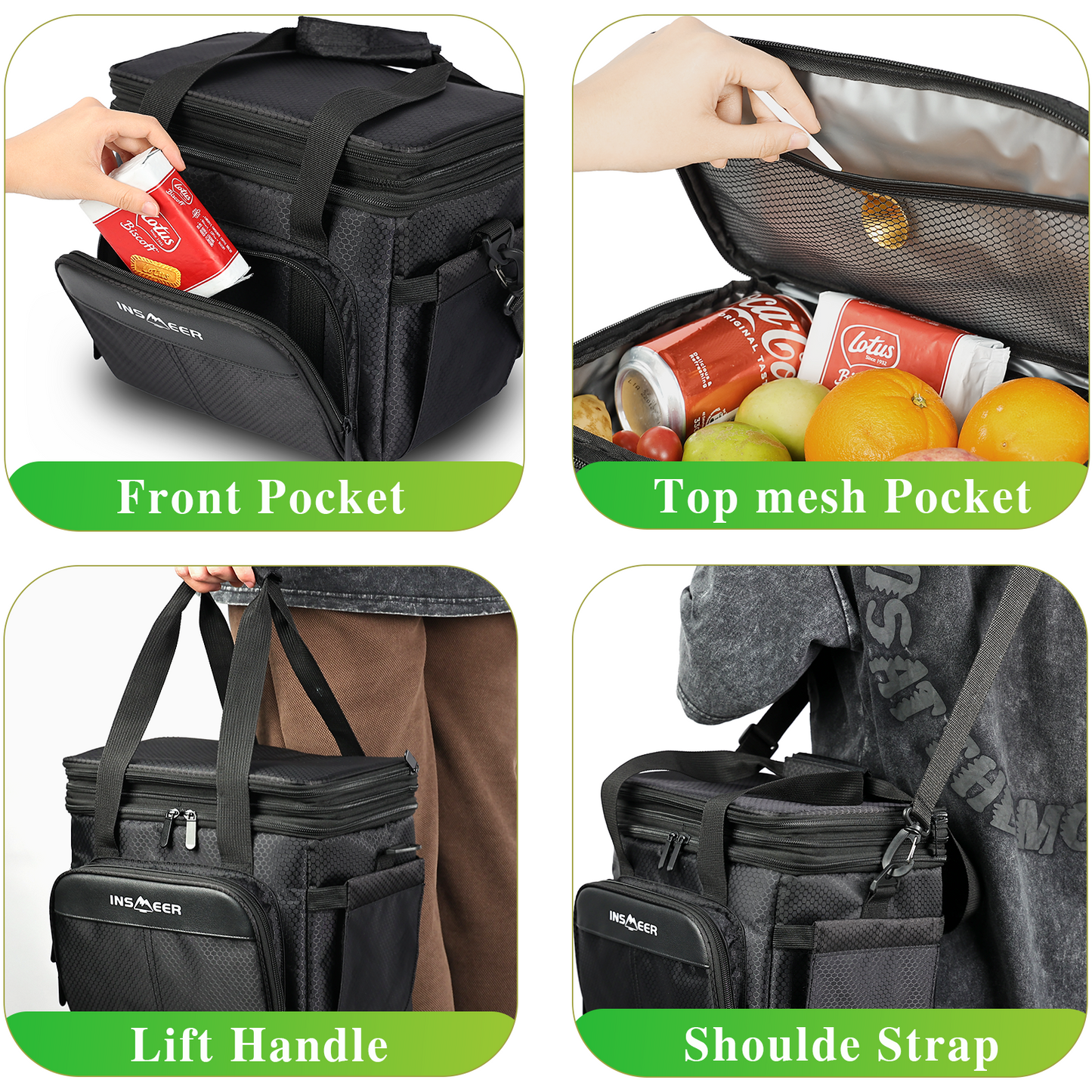 INSMEER 20L Expandable Lunch Bag Black