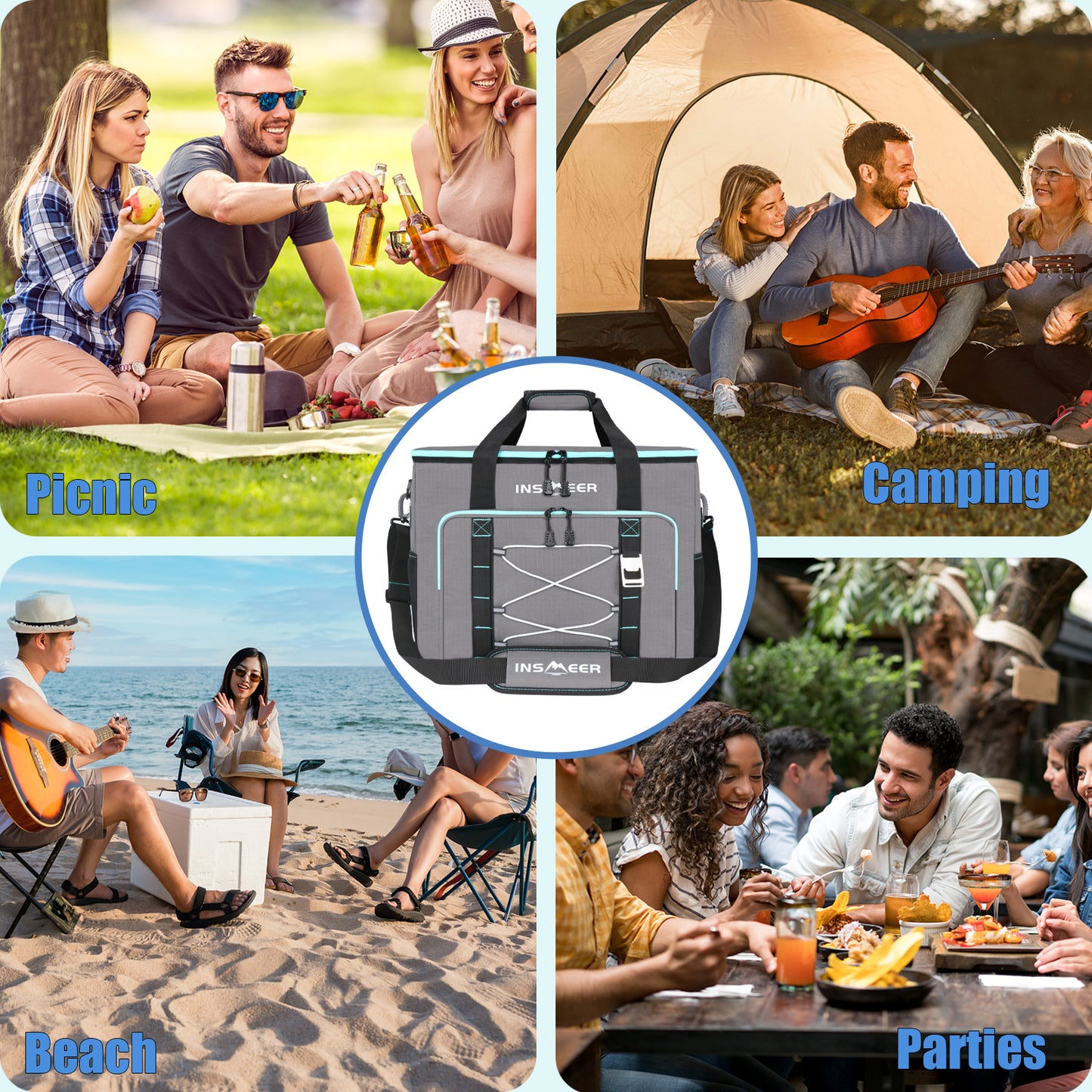 INSMEER 55L Large Cooler Bag Grey