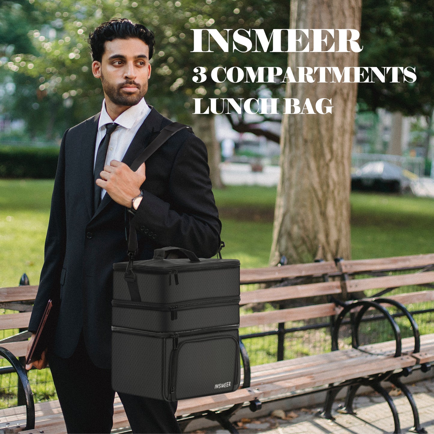 INSMEER 20L 3 layer Lunch Bags Black