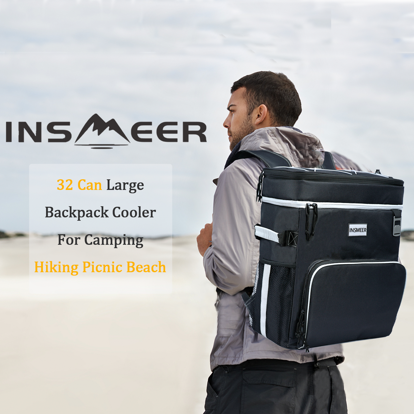 INSMEER 25L 2 Layer Cooler Backpack Black